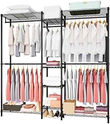 Heavy Duty Clothes Rack for Hanging Clothes, Metal Garment Rack，Large Capacity Portable Clothing Rack，Freestanding Open Wardrobe Organizer Rack, 67.0"L x 13.8"W x 75.6"H Max Load 720LBS, Black