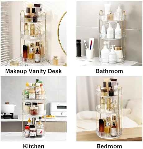 360 Rotating Makeup Organizer for Vanity, Bathroom Countertop Spinning Perfume Organizer, High-Capacity Cosmetic and Skincare Dresser Make Up Holder Rack (3 Tiers, White)