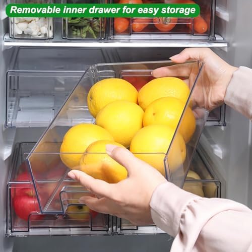 Taiuloo 2 Pack Stackable Refrigerator Organizer Bins with Pull-Out