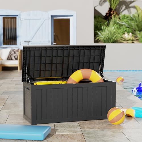 270 Gallon Outdoor Storage Box Waterproof, Lockable Resin Deck Box Large, Patio Storage Bin for Pool Accessories Cushion Furniture, Garden Tools, UV-Resistant Outside Delivery Black