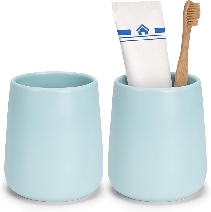 Bathroom Tumbler Cup Ceramic 2Pcs 13.5oz Reusable Toothbrush Cup 400ml by UHEYHOME