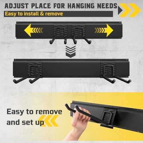 96" Garage Tool Organizer Wall Mount, 1250lbs Heavy Duty Garden Tool Storage Rack with 15 Adjustable Hooks for Yard, Shed, Garage (6 Racks, 15 Hooks, 2 Straps, Steel)