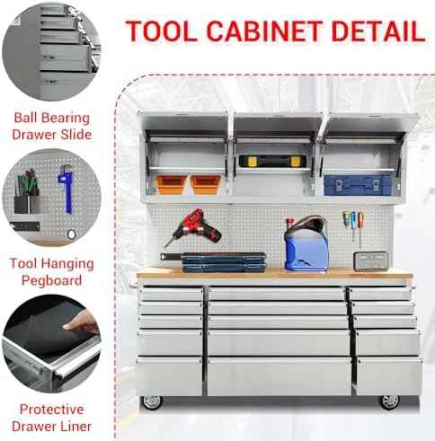 CT Copper Tailor 72-inch Rolling Tool Chest with 15 Drawers,Stainless Steel