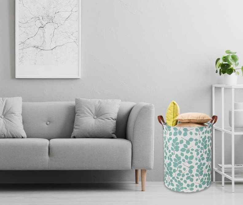 Laundry Baskets,Canvas Fabric Laundry Hamper,Collapsible Toy Storage Organizer Bins,Gift Basket for Bedroom, Clothes, Nursery,Kids,Boys (Eucalyptus leaves)