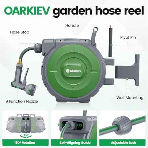 Garden Retractable Hose Reel, 1/2 Inch x 120 ft Wall Mounted Garden Hose Reel with Any Length Lock, Upgraded Slow Return System and 180°Swivel Bracket