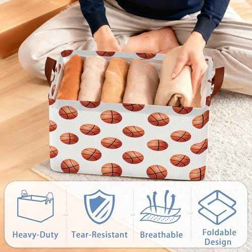 Basketball Collapsible Storage Box,Organizer Bin with Handles for Room