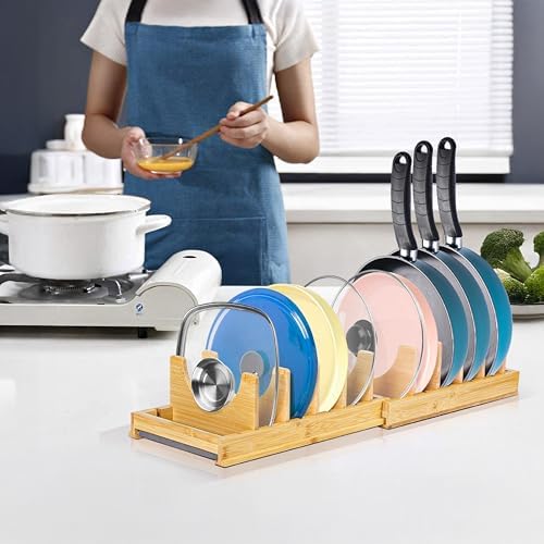 [Adjustable] Bamboo Pots and Pans Organizer Under Cabinet - Diatomite Base