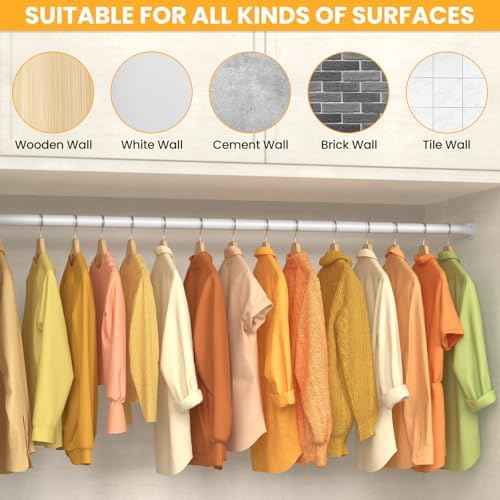 Closet Rods for Hanging Clothes, 17-84 Inch No-Cut Stepless Adjustable