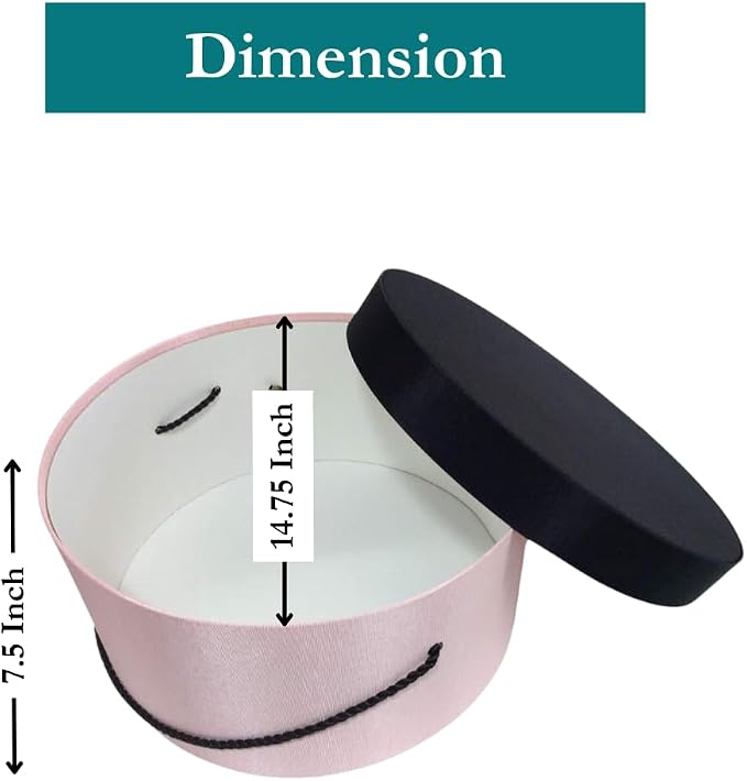Sarah's Hat Boxes Classic Pink/Black Hat Box – 14.75" x 7.5" Handmade in USA – - Image 3