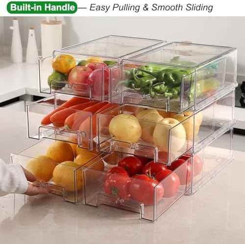 Taiuloo 2 Pack Stackable Refrigerator Organizer Bins with Pull-Out