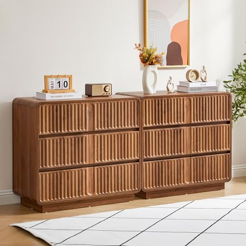 Fluted 3 Drawer Dresser, Walnut, 31.5" Wide, Mid Century Modern