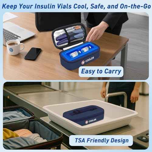 Insulin Vial Cooler Travel Case TSA Approved Medicine Cooler for Travel Diabetic Travel Case with Reusable Cooler Ice Brick, Long-Lasting Cooling for Vials and Pens