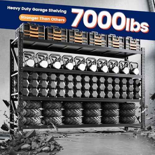 Yizosh 79" W Metal Garage Storage Shelves,7000LBS Heavy Duty 4-Shelf Adjustable Steel Organization Shelving,Utility Rack Shelf,79" W x 24" D x 79" H for Basement,Warehouse,Industrial