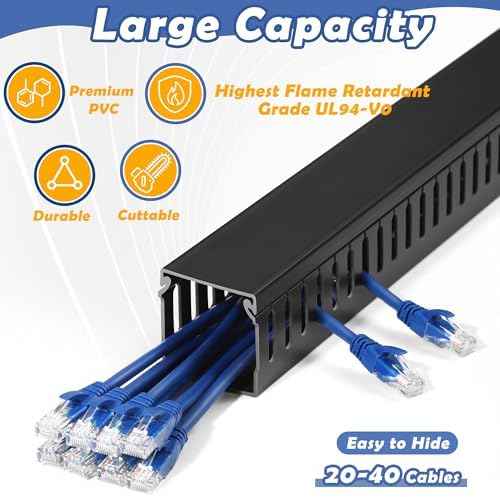 2" H x 2" W Cable Raceway, 66in Under Desk Wire Management Channel, Black