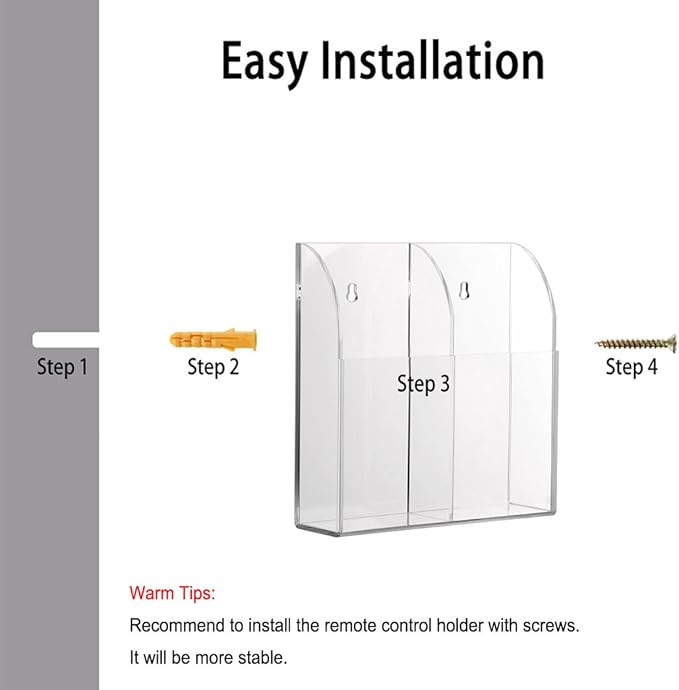 Hipiwe Wall Mount Remote Control Holder Clear Acrylic Media Organizer Storage - Image 4