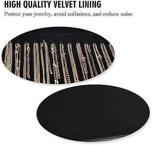 Necklace Organizer Box with Clear Lid Velvet Tray for Jewelry Storage Display Case, 20 Hooks Glass Top Drawer Insert Necklaces Pendants Dustproof Necklace Jewelry Box Organizer & Tray (Black)