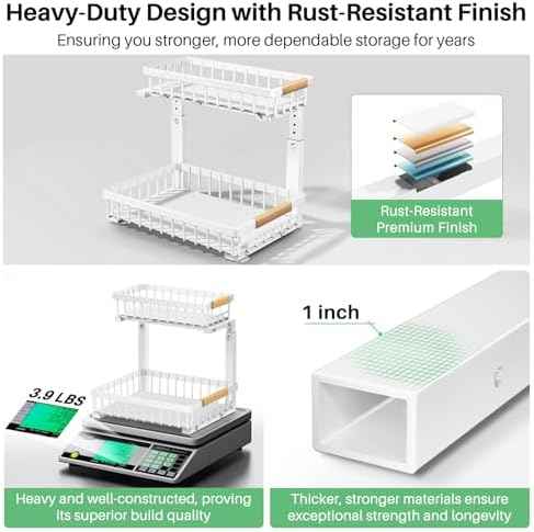Kitstorack Under Sink Organizer, 2 Tier Under the Sink Storage, Slide out Pull out Cabinet Organizer Shelf, Metal Sliding Drawer for Kitchen Bathroom Pantry Closet Organization Rack, White, 2 Pack