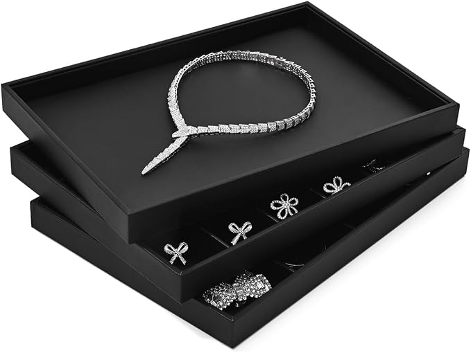 Ring Display Tray Black Jewelry Organizer Tray PU Leather Ring Earrings Display - Image 3