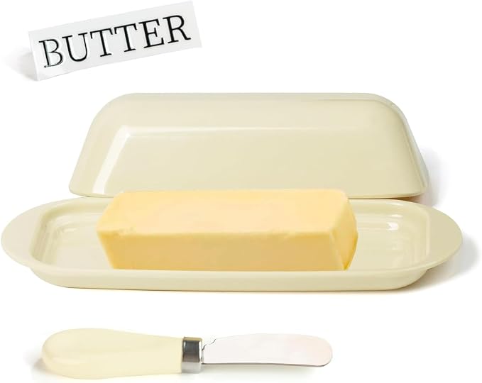 Butter Dish with Lid and Knife, Durable Countertop & Fridge Butter Keeper by Unknown
