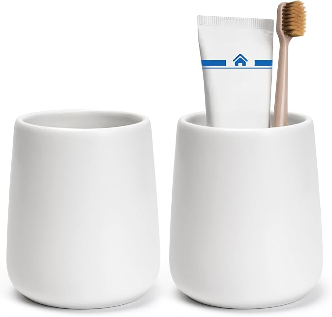 Bathroom Tumbler Cup Ceramic 2Pcs 13.5oz Reusable Toothbrush Cup 400ml by UHEYHOME