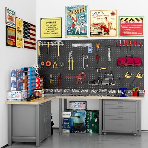 12 Pack 12-Inch X 24-Inch Metal Pegboard Wall Panels, Peg Boards for Garage Tool Storage (Black)