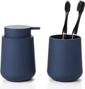 Matte Navy Blue Bathroom Accessories 2 Piece Set Plastic Soap Dispenser and by KellyHome