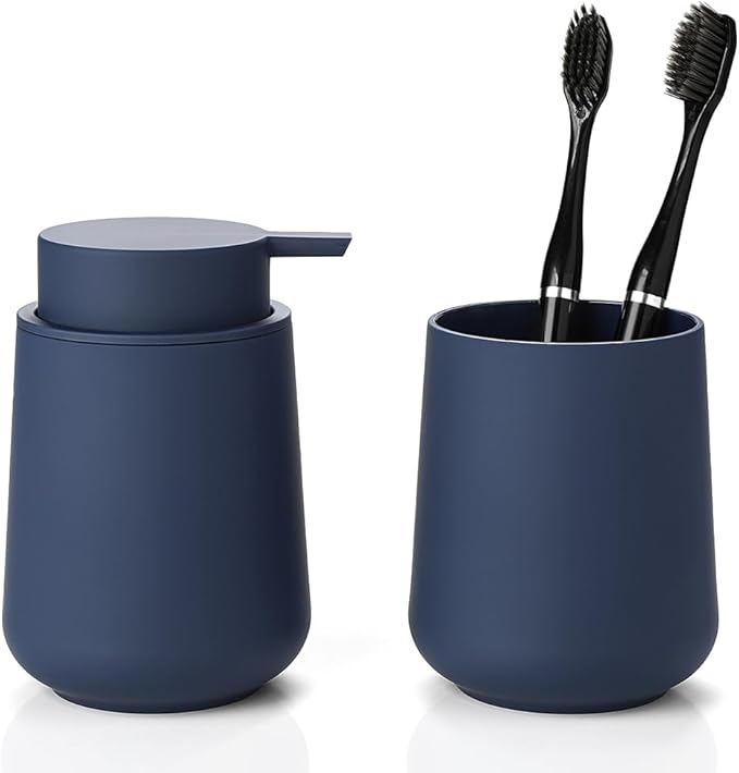 Matte Navy Blue Bathroom Accessories 2 Piece Set Plastic Soap Dispenser and by KellyHome