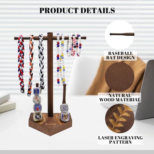 Wooden Baseball or Softball Drip Necklace Organizer Holder, Ring Holder