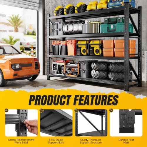 MIIIKO 79" W Garage Storage Shelving Unit,6000LBS Heavy Duty Metal Garage Storage Shelves,Adjustable Industrial Shelving Unit Storage Shelves for Warehouse,Basement,79" W x 24" D x 79" H,Black