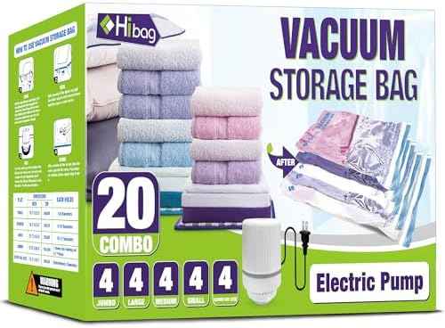 HIBAG Vacuum Storage Bags with Electric Pump, Vacuum Seal Bags for Clothing, Pillows, Blanket Bedding Comforters, 20 pack