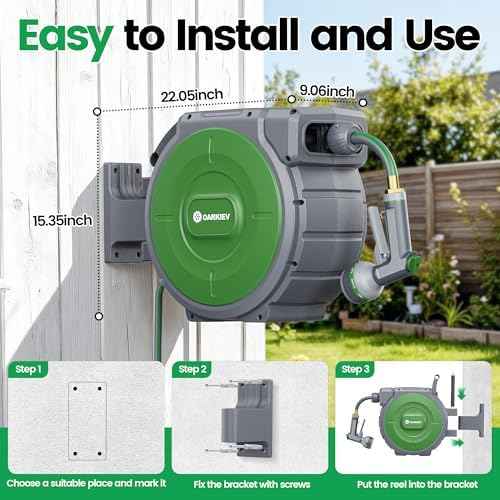 Garden Retractable Hose Reel, 1/2 Inch x 120 ft Wall Mounted Garden Hose Reel with Any Length Lock, Upgraded Slow Return System and 180°Swivel Bracket