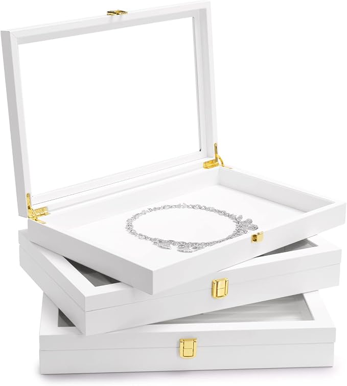 Oirlv White Leather Acrylic Lid Jewelry Necklace Organizer Box Necklace - Image 8