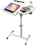 Overbed Table with Wheels Adjustable Height, Tiltable Desktop with Tray by YAQUHO