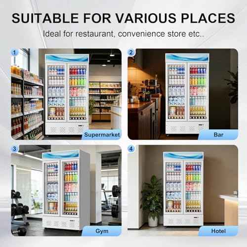 30 Cu.ft White Commercial Display Refrigerator,Glass Door Cooler Beverage Refrigerators with LED Light and 10 Shelves