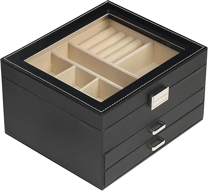 BOOVO Clear Lid Jewelry Box, 3 Layers Jewelry Organizer Large Multi-Functional by BOOVO