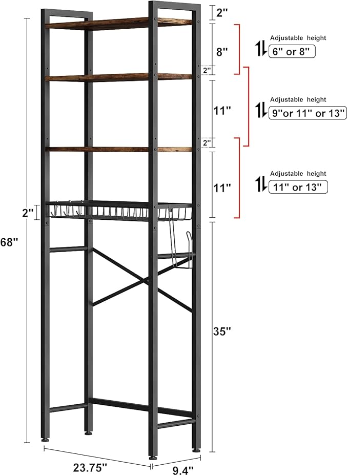 Over-The-Toilet Storage Rack, 4-Tier Bathroom Organizer Shelf Over Toilet - Image 5