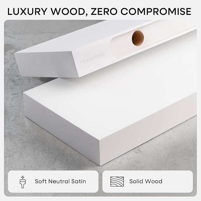 Homeforia White Floating Shelf 48 inches, High End Solid Real Wood 48inch Long - Image 3