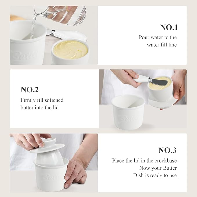 Ceramic Butter Crock with Lid & Spreader Knife, Butter Keeper - Image 5