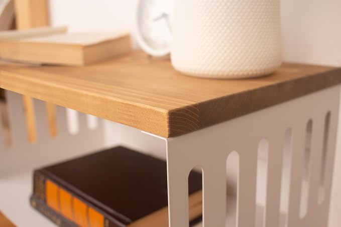 Floating Nightstand with White Metal Base, Wooden Top and Sturdy Metal Base - Image 4