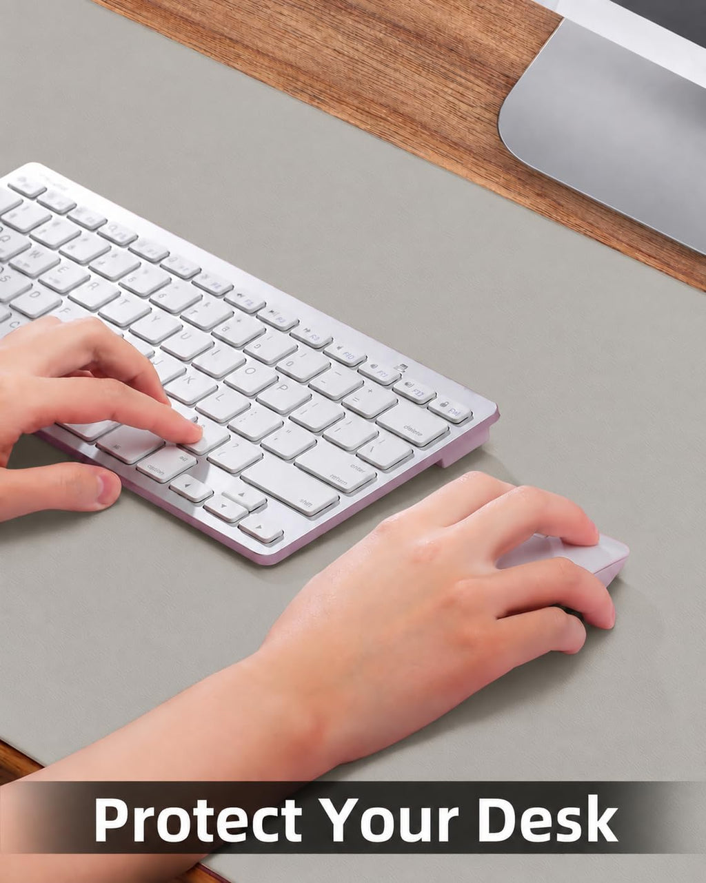 Leather Desk Pad & Mouse Pad, 23.6"x13.7", Light Grey Desk mat