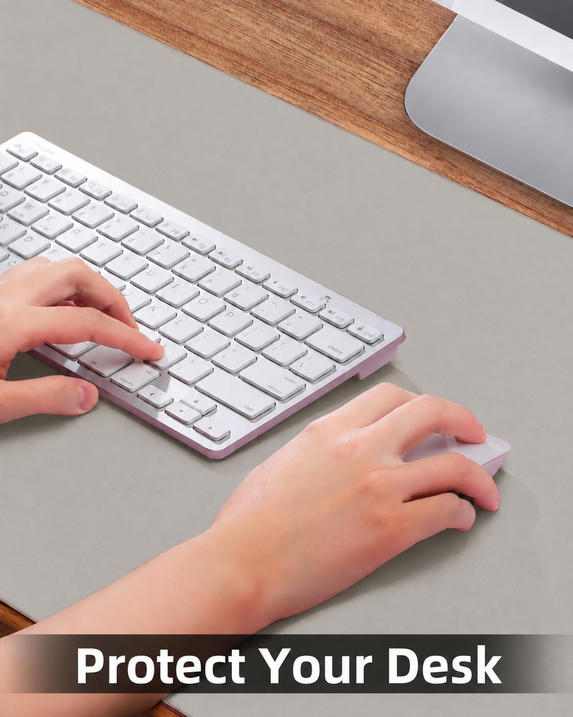 Leather Desk Pad & Mouse Pad, 23.6"x13.7", Light Grey Desk mat