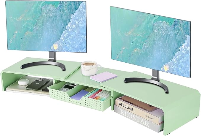 Dual Monitor Stand Riser with Drawer, Desk Organizer and Accessories, Metal by RefinedOfficeEasyManagemen
