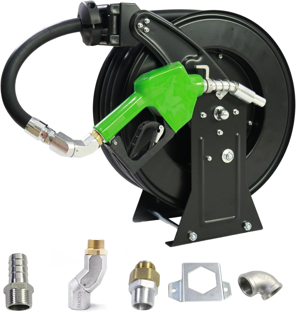 Fuel Hose Reel,3/4"X50' Retractable Ratchet Spring Driven Diesel Hose