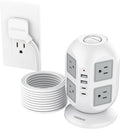 Tower Power Strip, Surge Protector 10 FT Cord, TESSAN Flat Plug Extension Cord by TESSAN