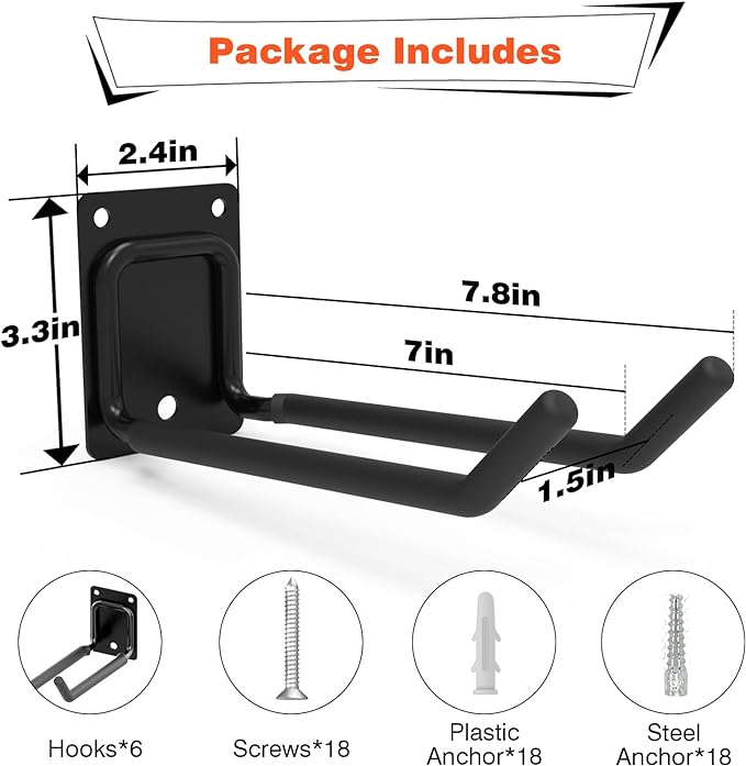 6 Packs 7.8inch Heavy Duty Garage Hooks, Garage Storage Organizer - Image 2