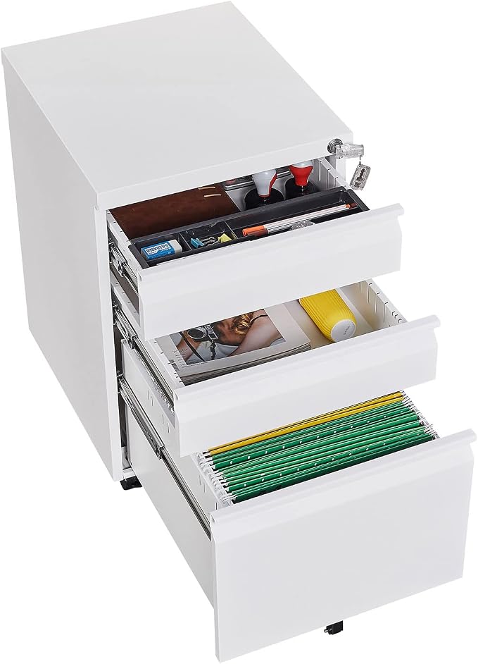 3-Drawer Lockable Mobile File Cabinet – Metal A4/Letter/Legal Size Storage - Image 8