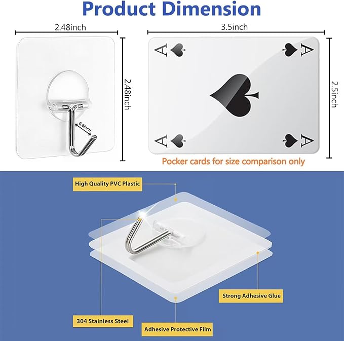 JINSHUNFA Adhesive Wall Hooks for Hanging Heavy Duty Towel Coat Hooks - Image 2