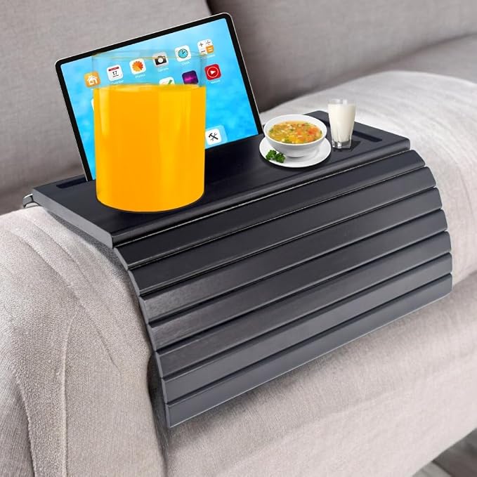 Bamboo Couch Arm Tray Table Clip-On Foldable Sofa Armrest Tray by Unknown