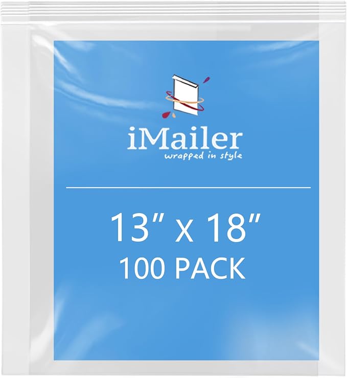iMailer- 13" x 18" 100 Pack- 2 Mil Resealable Zip Bags- Clear Plastic Bags by iMailer