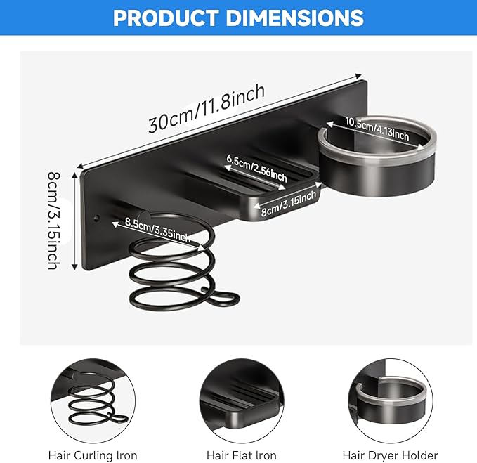 Hair Dryer Holder Wall Mounted, Blow Dryer, Curling Iron, Straightener Holder 3 - Image 2
